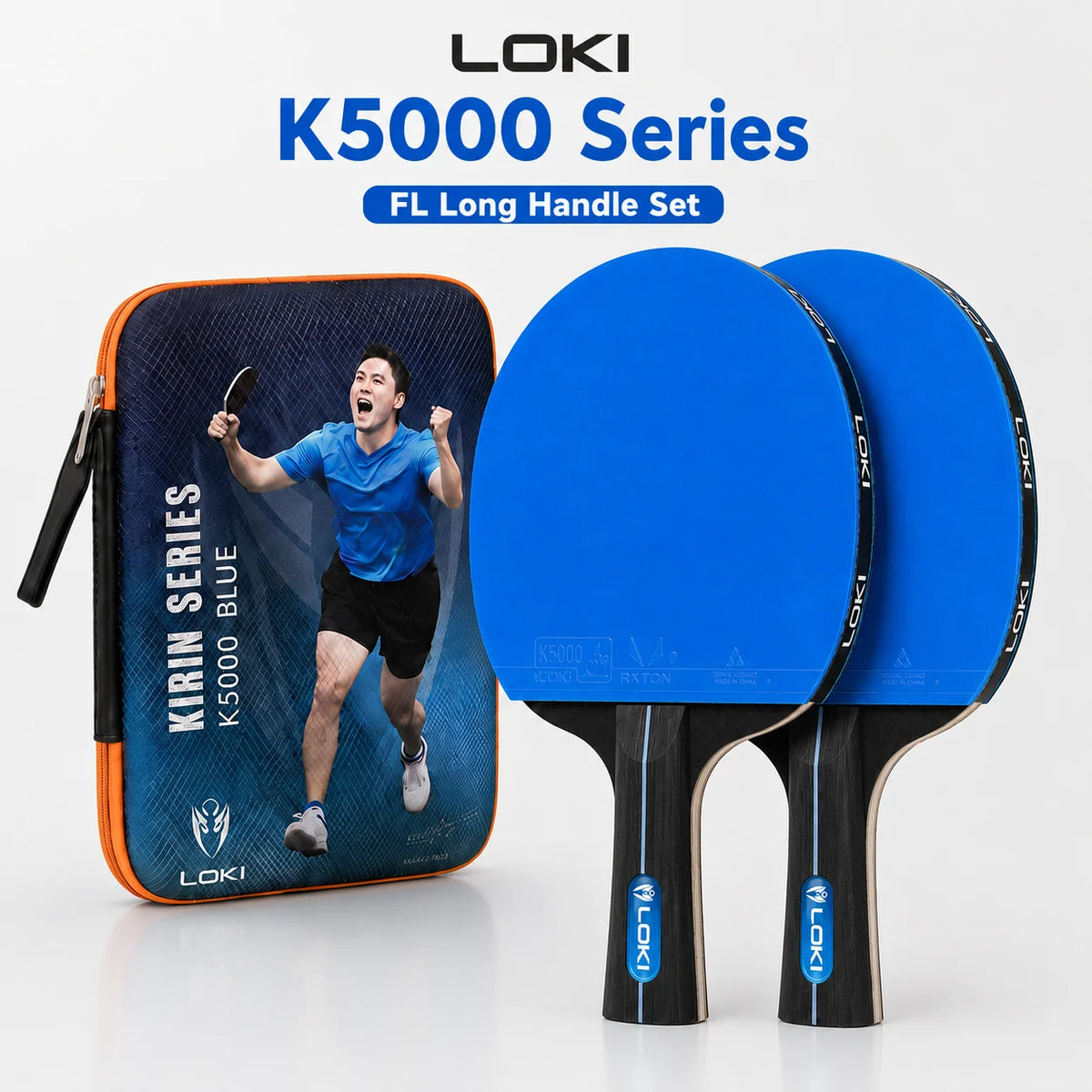 LOKI K5000 Table Tennis Racket Set 2 Ping Pong Paddles with Blue Rubber and Carry Case for Home Training