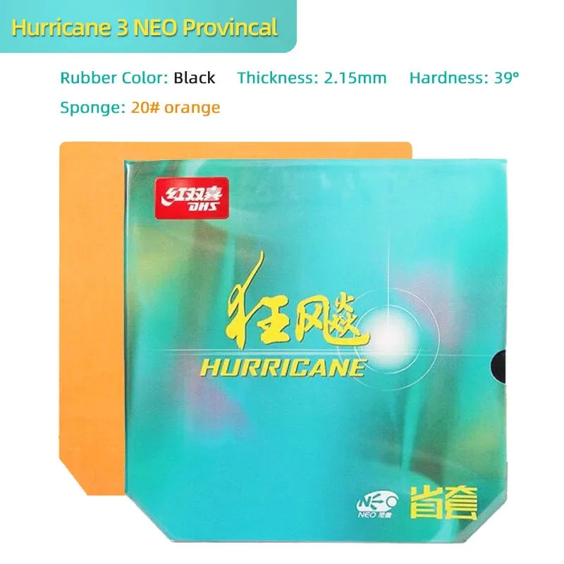 DHS Hurricane 3 NEO Provincial Table Tennis Rubber Tacky Pips-In Ping Pong Rubber Blue or Orange Sponge