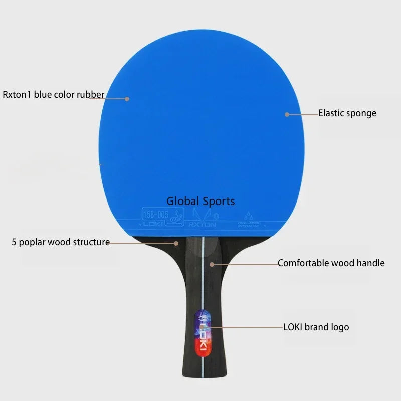 LOKI K5000 Table Tennis Racket Set 2 Ping Pong Paddles with Blue Rubber and Carry Case for Home Training