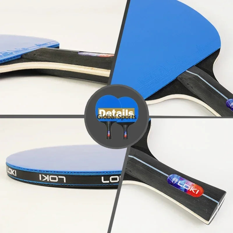 LOKI K5000 Table Tennis Racket Set 2 Ping Pong Paddles with Blue Rubber and Carry Case for Home Training