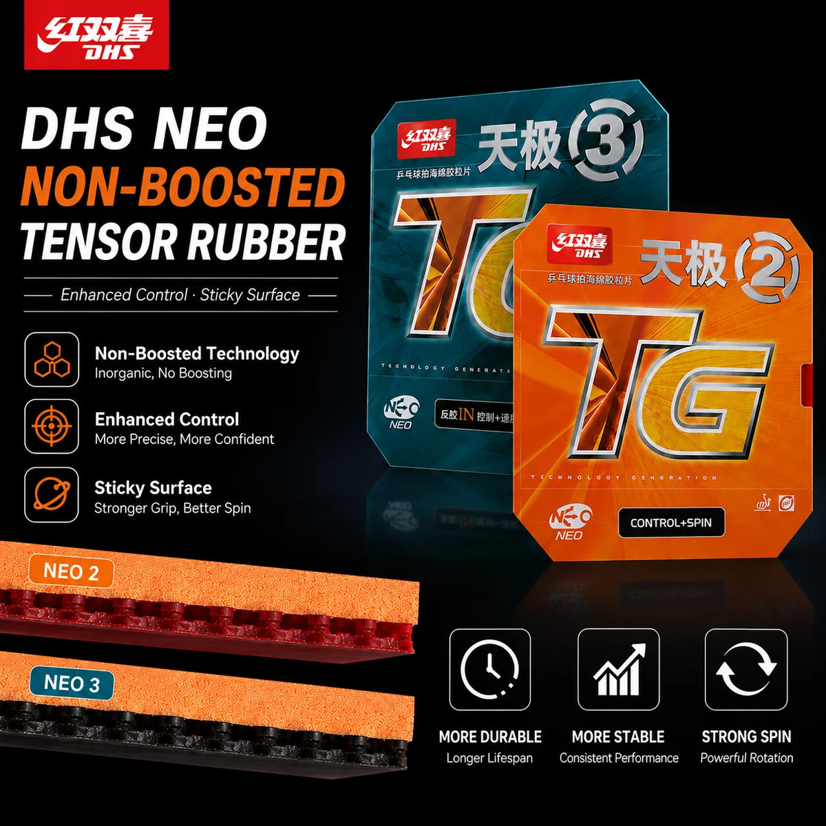 Original DHS NEO Skyline TG2 TG3 Table Tennis Rubber Sticky Ping Pong Rubber Professional Offensive Fast Loop Heavy Spin