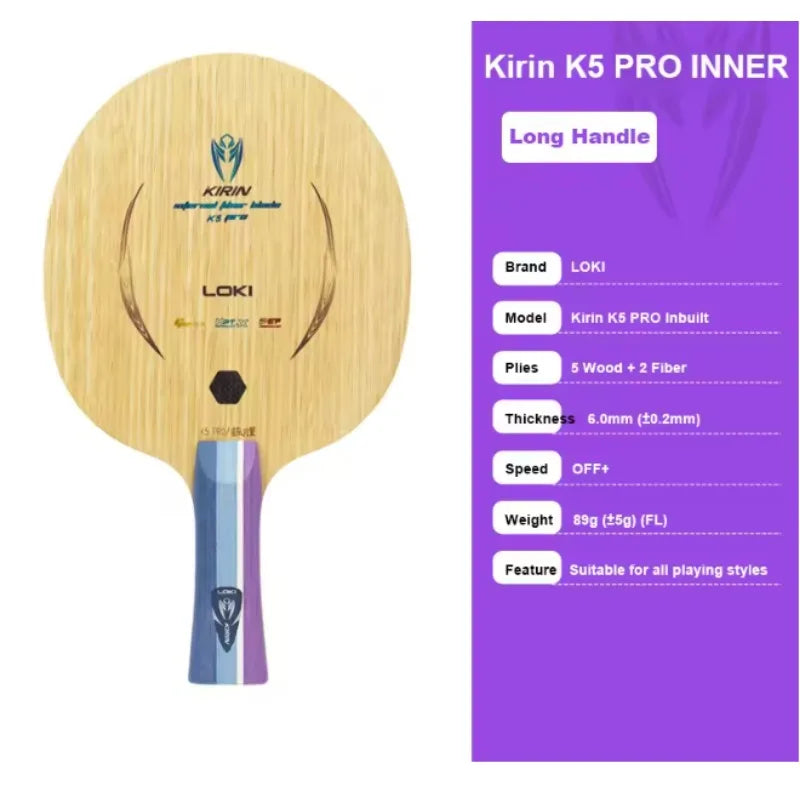 LOKI Kirin K5 PRO INNER / External Table Tennis Blade 7-Ply 5 Wood 2 Carbon Ping Pong Paddle 2 Carbon Fiber Table Tennis Racket