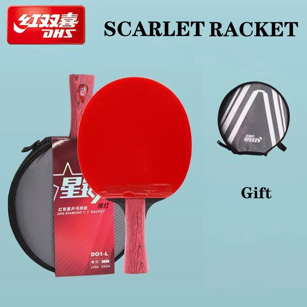 Original DHS DIAMOND Red 7-Ply Table Tennis Racket with Hurricane 3 Rubbers - Professional Original Ping Pong Paddle Bat