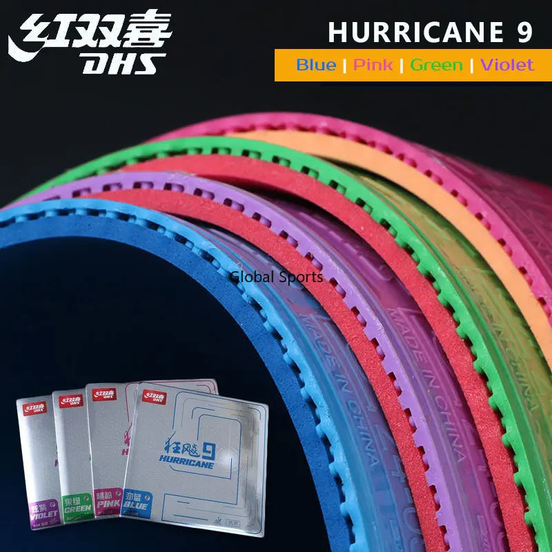 DHS Hurricane 9 Colorful Table Tennis Rubber Tacky Ping Pong Rubber with Elastic Hard Sponge