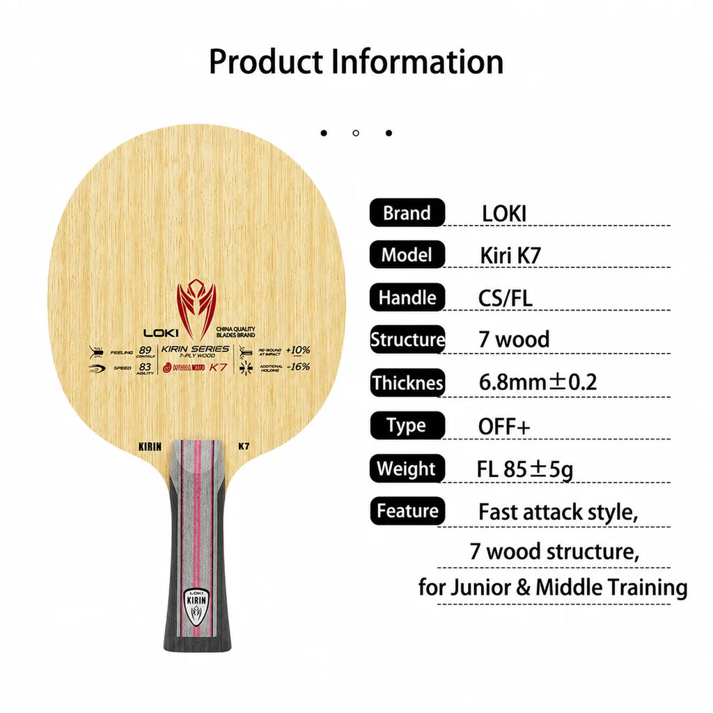 LOKI Kirin K5 K6 K7 Table Tennis Blade 5 or 7-Ply All Wood Ping Pong Paddle for Fast Attack and Loop Drive