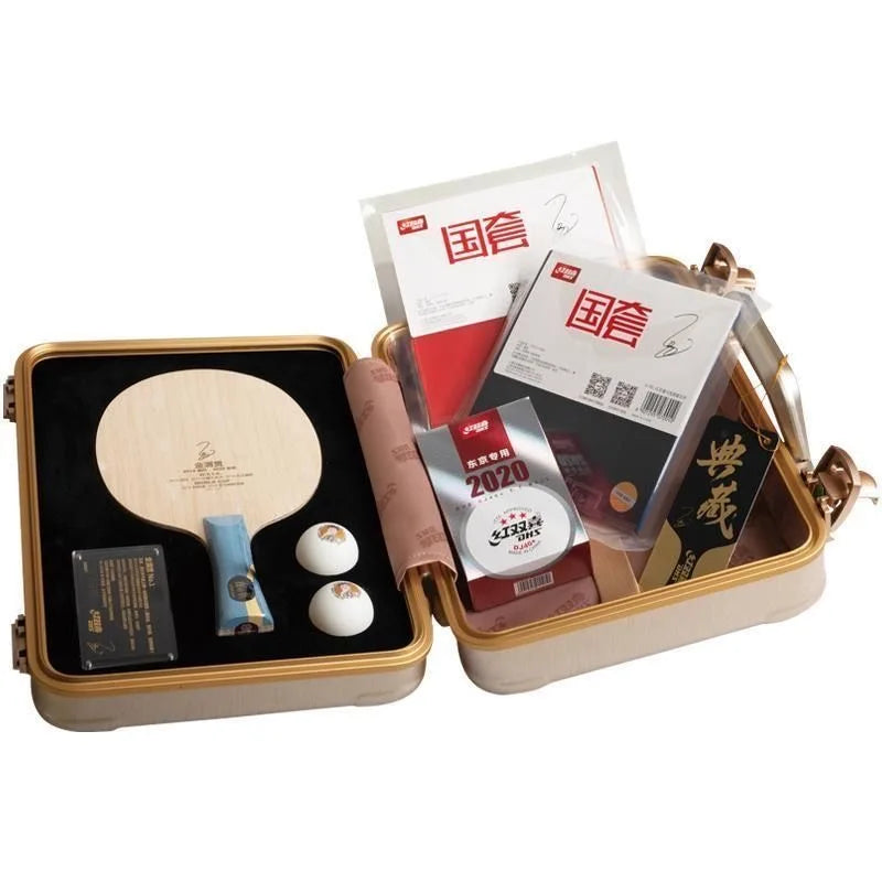 DHS Ma Long Gold W968 Golden Slam Table Tennis Gift Set Signature Collection Blade and Rubbers