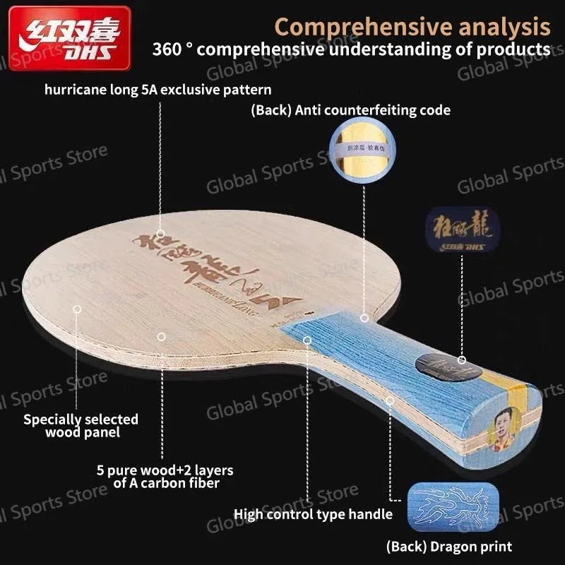 Original DHS Hurricane Long 5A Table Tennis Blade Professional HL5A Ping Pong Blade Outer A-Fiber Force Material