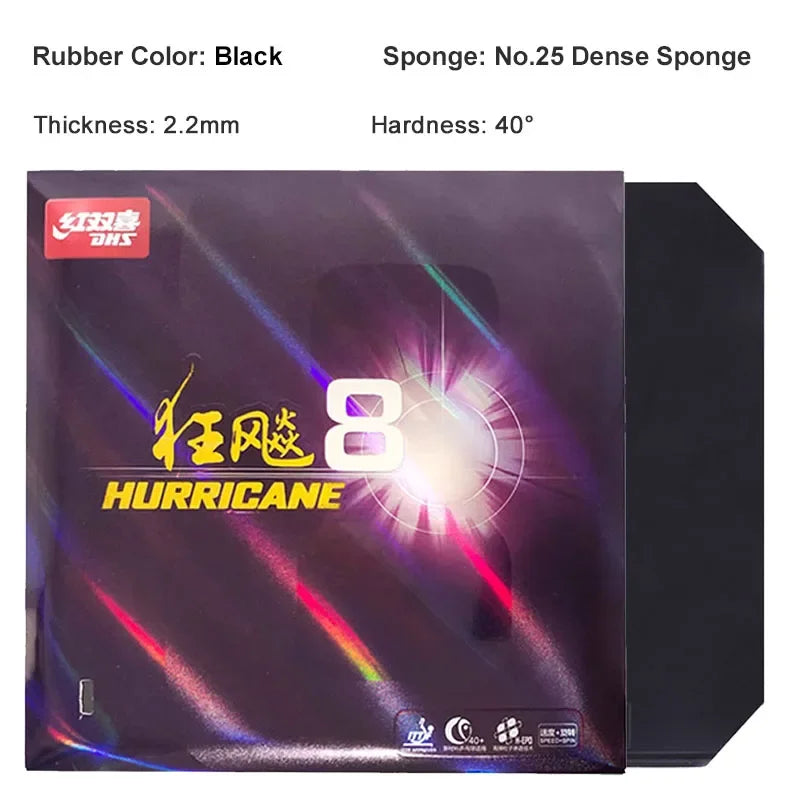 DHS Hurricane 8 Table Tennis Rubber Tacky Pimples-In Dense Sponge Ping Pong Rubber for Speed and Loop