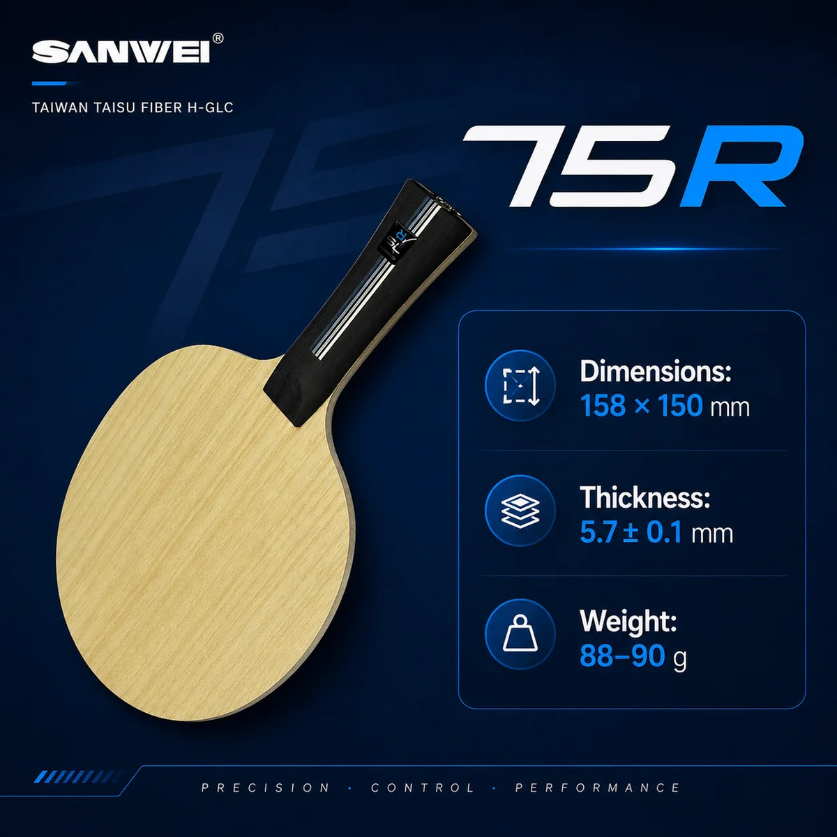 SANWEI 75R Table Tennis Blade 5+2 Outer H-GLC Fiber Koto Wood Ping Pong Paddle for All-Round Attack