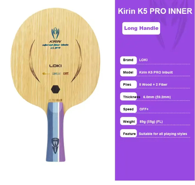 LOKI Kirin K5 PRO INNER / External Table Tennis Blade 7-Ply 5 Wood 2 Carbon Ping Pong Paddle 2 Carbon Fiber Table Tennis Racket