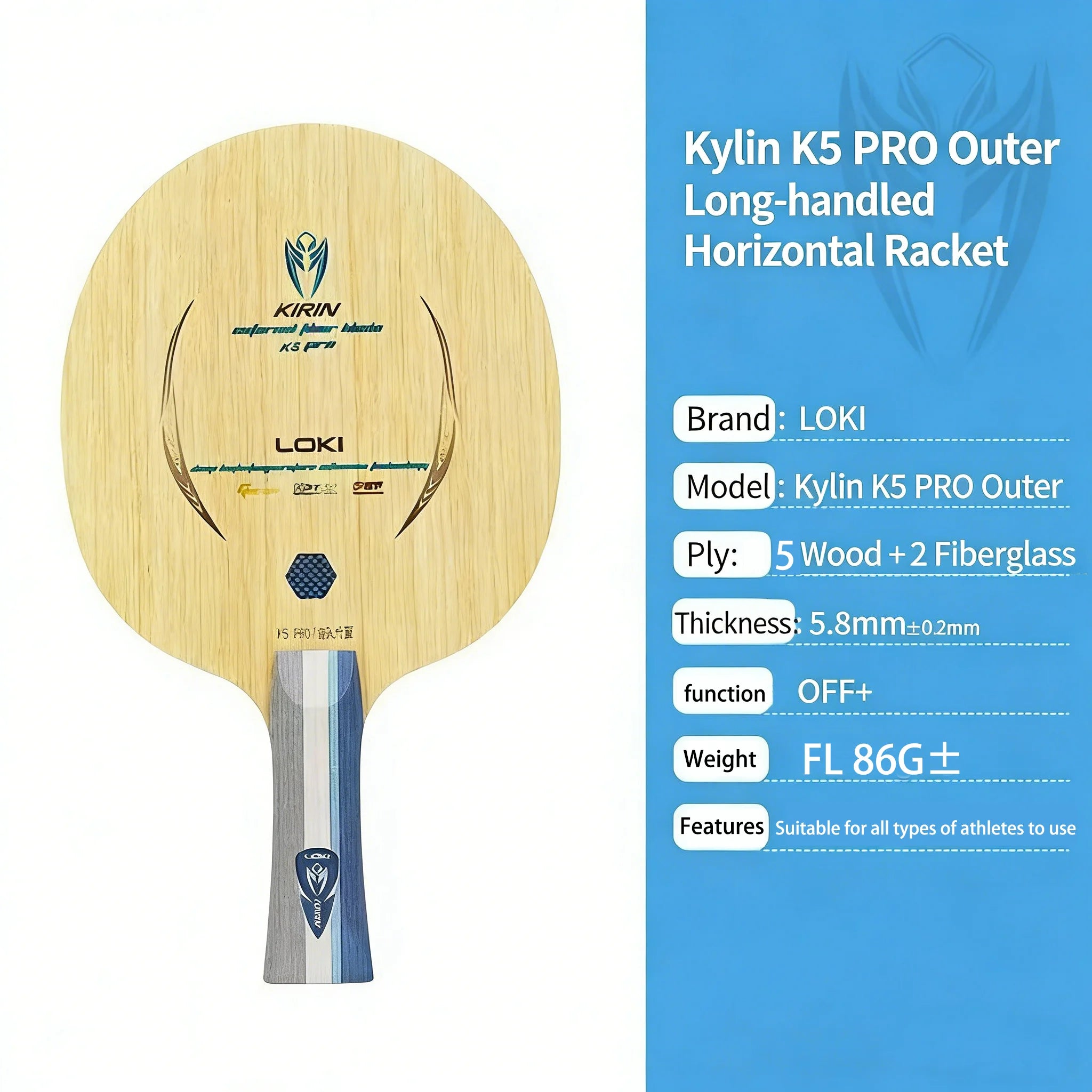 LOKI Kirin K5 PRO INNER / External Table Tennis Blade 7-Ply 5 Wood 2 Carbon Ping Pong Paddle 2 Carbon Fiber Table Tennis Racket