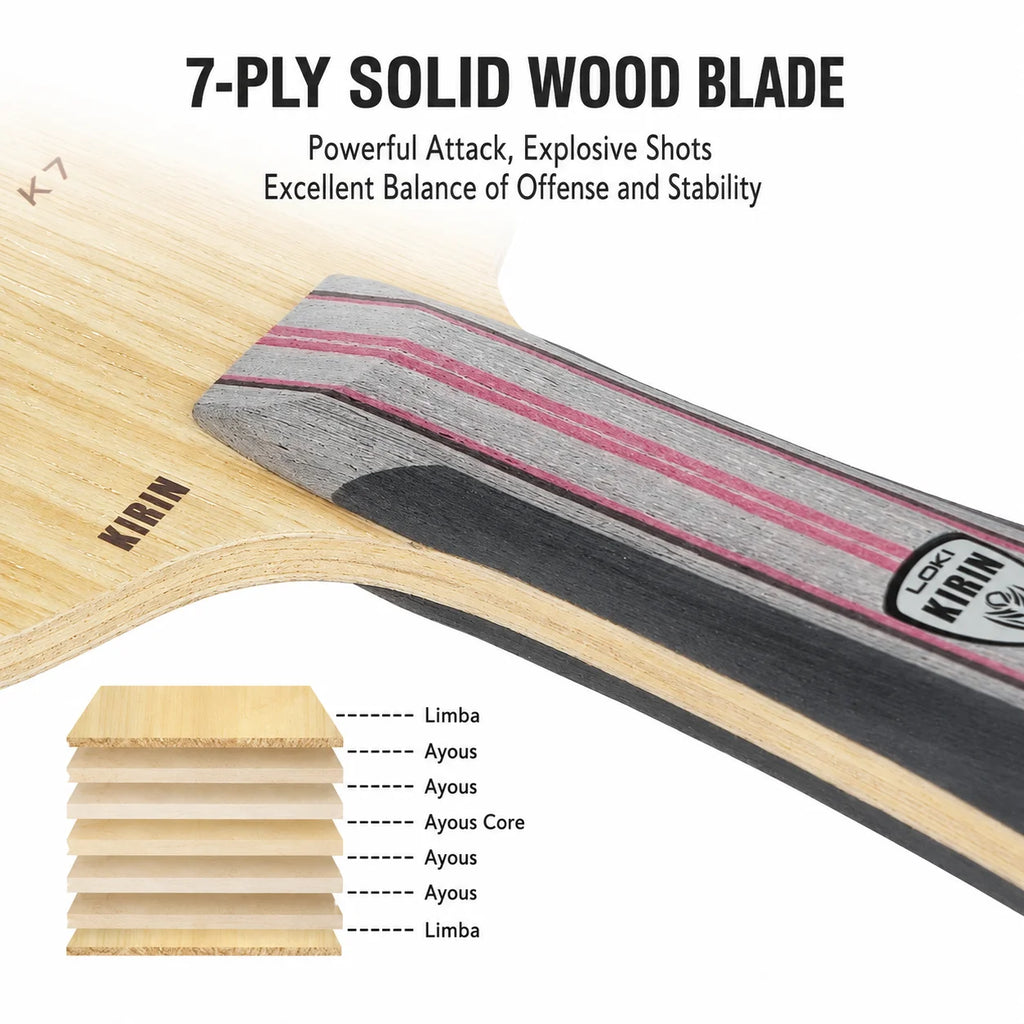 LOKI Kirin K5 K6 K7 Table Tennis Blade 5 or 7-Ply All Wood Ping Pong Paddle for Fast Attack and Loop Drive