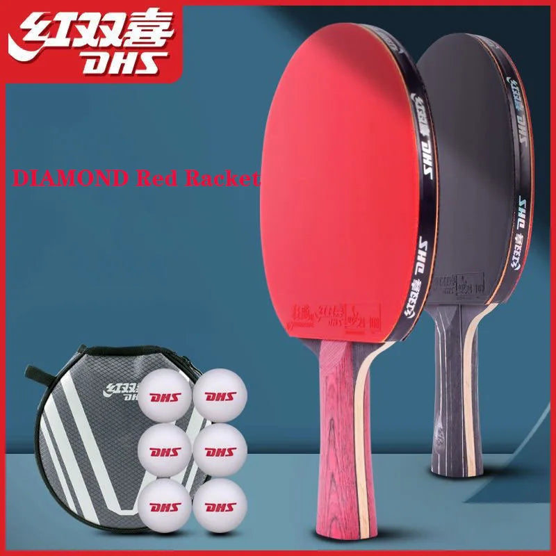 Original DHS DIAMOND Red 7-Ply Table Tennis Racket with Hurricane 3 Rubbers - Professional Original Ping Pong Paddle Bat