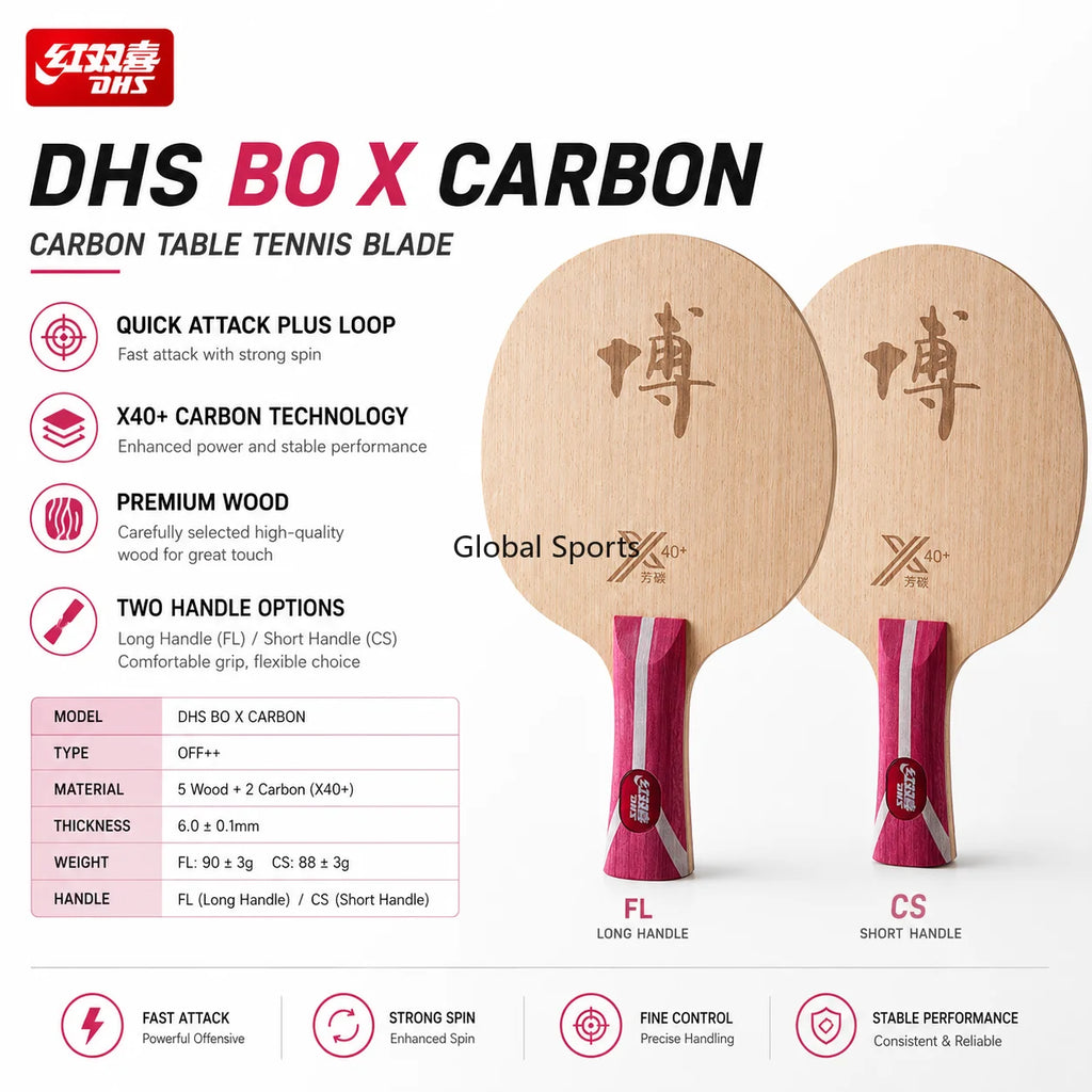 DHS Fang Bo 2X BO X Table Tennis Blade Arylate Carbon Ping Pong Paddle for Offensive Play with Box