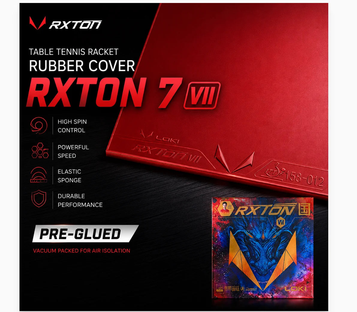 LOKI RXTON 7 Table Tennis Rubber Tacky Ping Pong Rubber with Blue or Red Sponge
