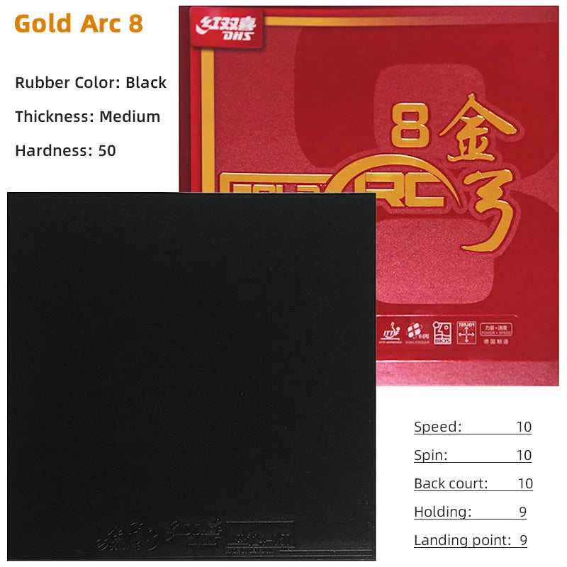 DHS Gold Arc 8 Table Tennis Rubber Non-Tacky Yellow Sponge Ping Pong Rubber Made in Germany