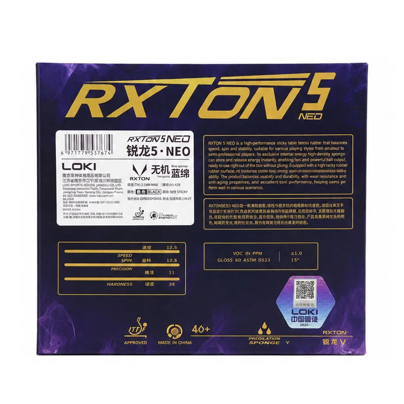 LOKI RXTON 5 NEO Tischtennisbelag Klebriger Blauer Schwamm Invertierter Noppen-innen-Belag für offensive Spinspieler