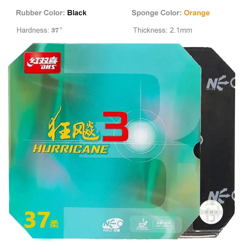 DHS Hurricane 3 NEO Table Tennis Rubber Soft Sponge Series Pips-In Ping Pong Rubber