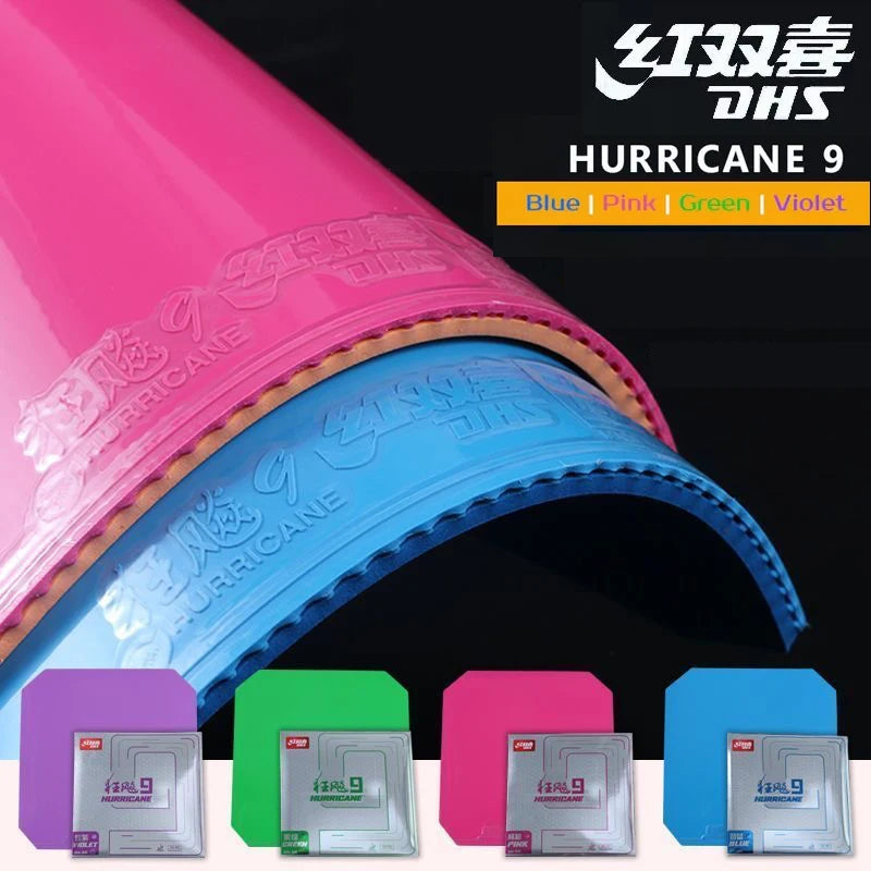 DHS Hurricane 9 Colorful Table Tennis Rubber Tacky Elastic Sponge Ping Pong Rubber Blue Pink Green Violet