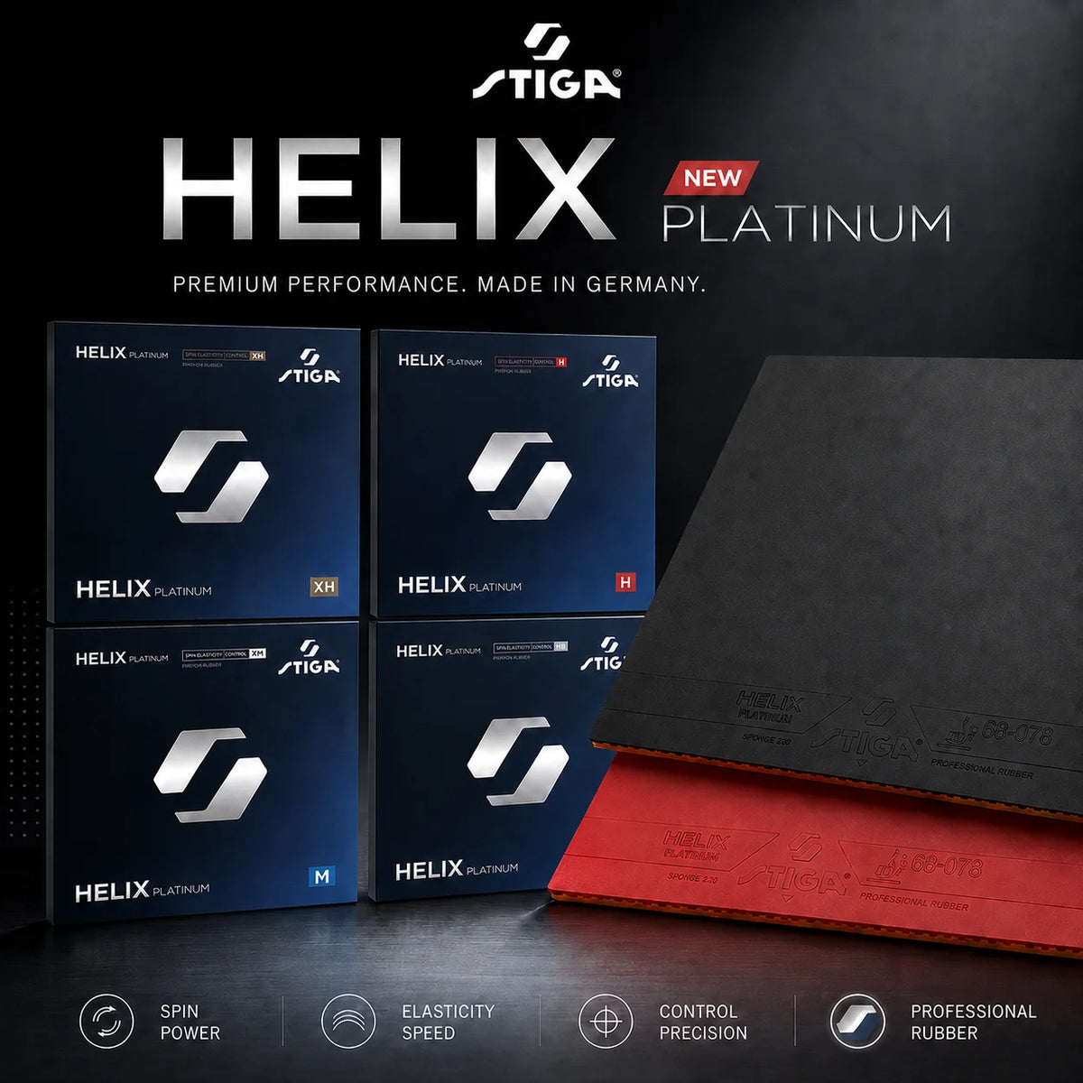 STIGA Helix Platinum Tischtennisbelag Deutsche Spira-Technologie Tischtennisbelag für Spin und Geschwindigkeit