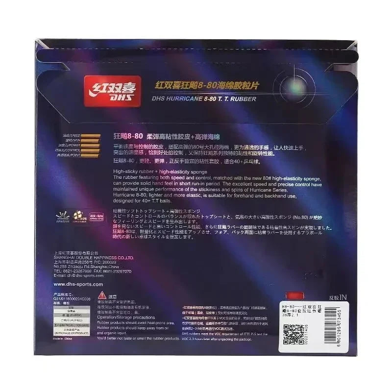DHS Hurricane 8 H8 Table Tennis Rubber Pips-In Ping Pong Rubber with Large Pore Sponge