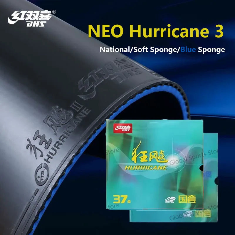 DHS Hurricane 3 NEO National Table Tennis Rubber Tacky Ping Pong Rubber Soft and Blue Sponge Options