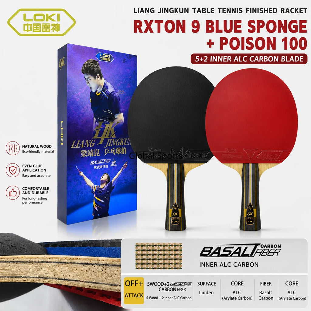 LOKI Liang Jingkun Table Tennis Racket Basalt Carbon Blade with RXTON 9 and Telson Rubbers Ping Pong Paddle