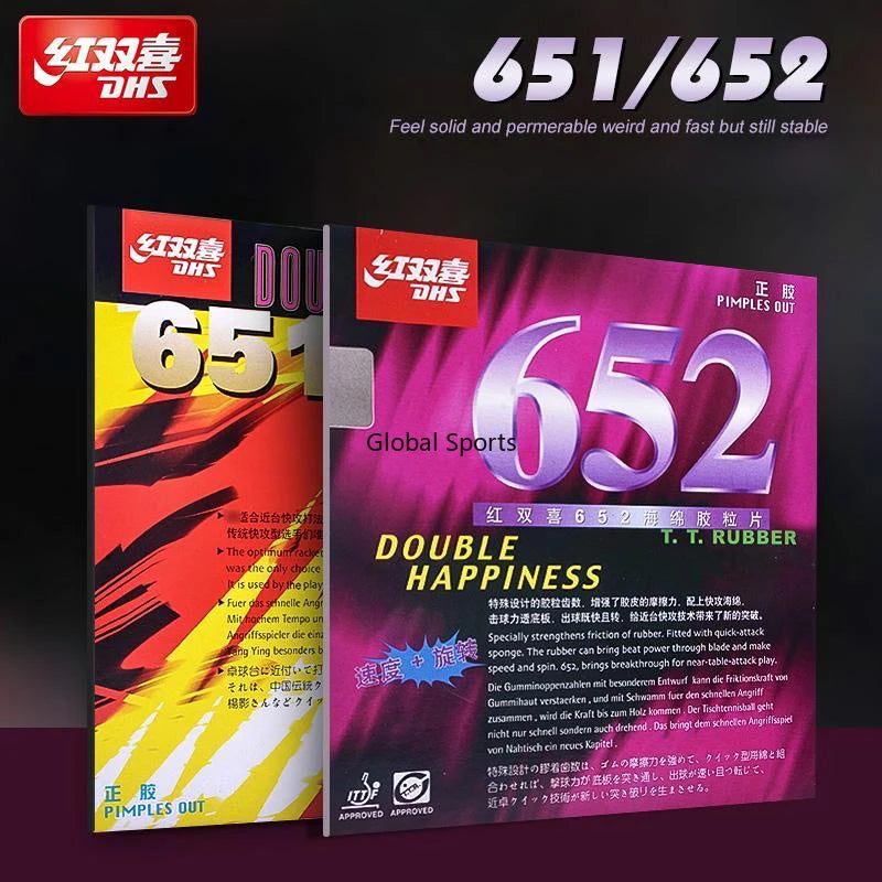 DHS 652 651 Table Tennis Rubber Short Pips-Out Ping Pong Rubber with Soft Sponge