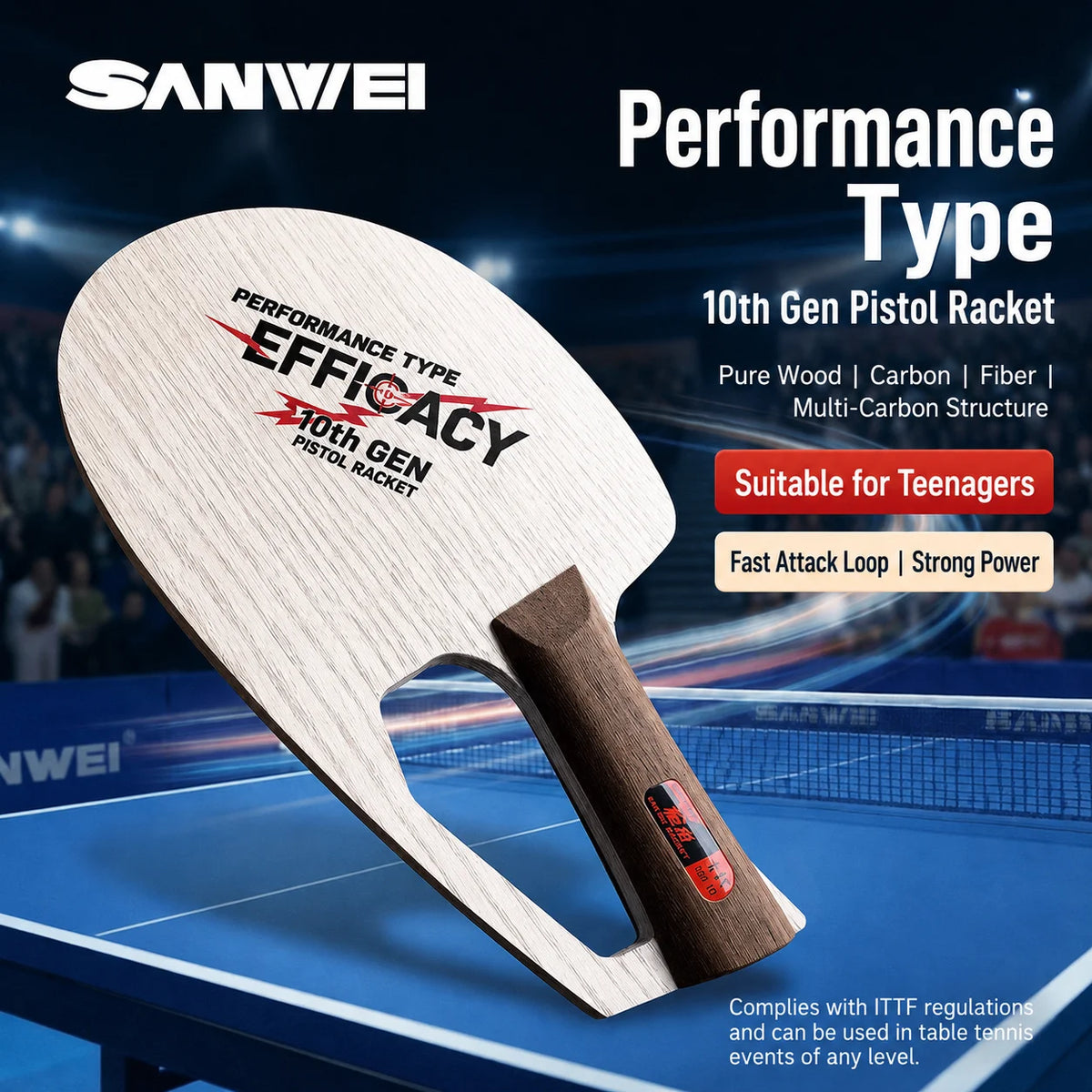 SANWEI 10th Gen Pistol Table Tennis Blade QS1 QS2 All Wood Ping Pong Paddle for Fast Attack and Control