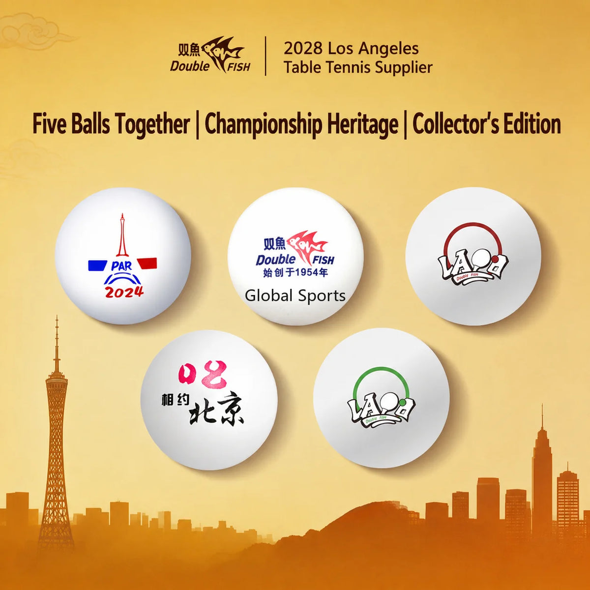 Double Fish V40+ 2028 Los Angeles Commemorative Table Tennis Balls 3-Star Ping Pong Ball Gift Box