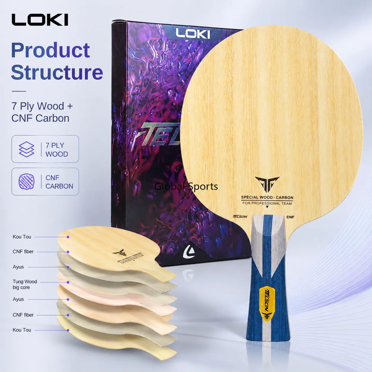 LOKI Stinger CNF Table Tennis Blade 5 Wood 2 Outer Carbon Fiber Ping Pong Paddle