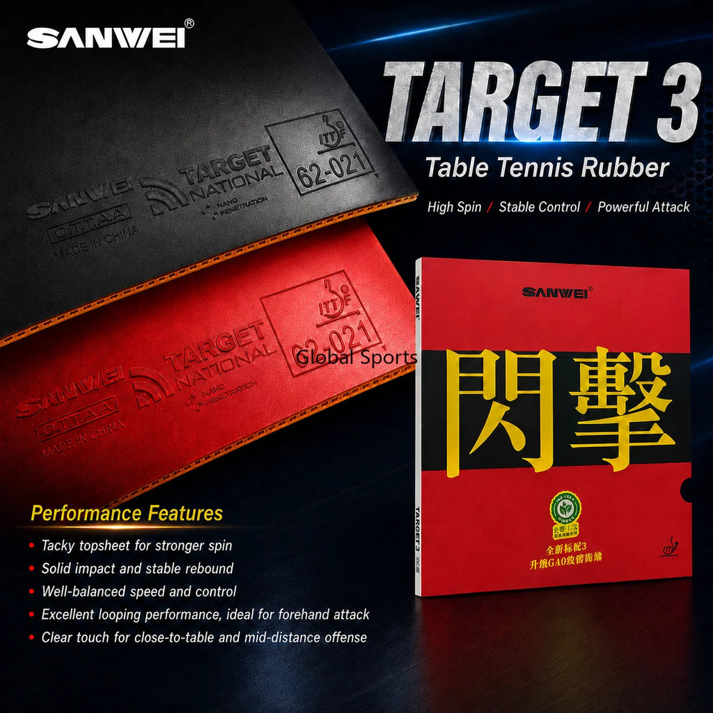 SANWEI National Target 3 Flash Tischtennisbelag klebrig umgekehrter Ping-Pong-Belag mit Schwamm