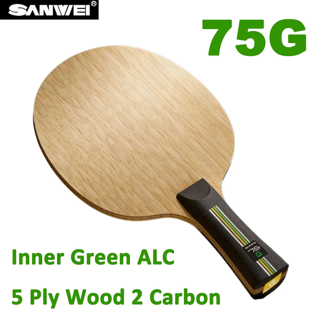 SANWEI 75G Table Tennis Blade Inner Green ALC 5 Wood 2 Carbon Ping Pong Paddle for All-Round Play