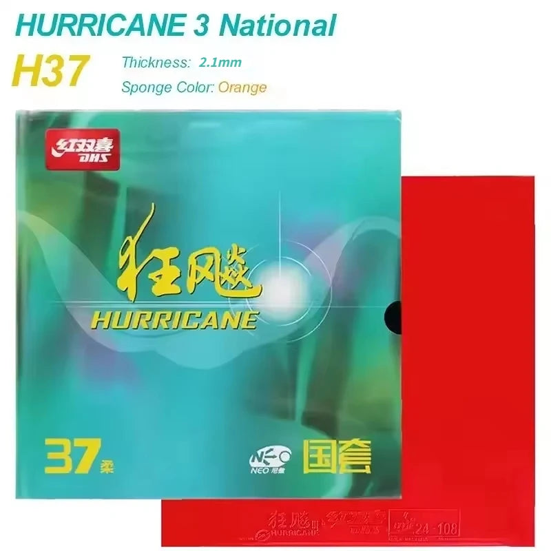 DHS Hurricane 3 NEO National Table Tennis Rubber Tacky Ping Pong Rubber Soft and Blue Sponge Options