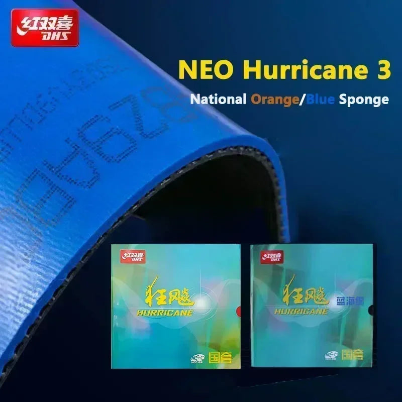 DHS Hurricane 3 NEO National Table Tennis Rubber Tacky Ping Pong Rubber Blue or Orange Sponge