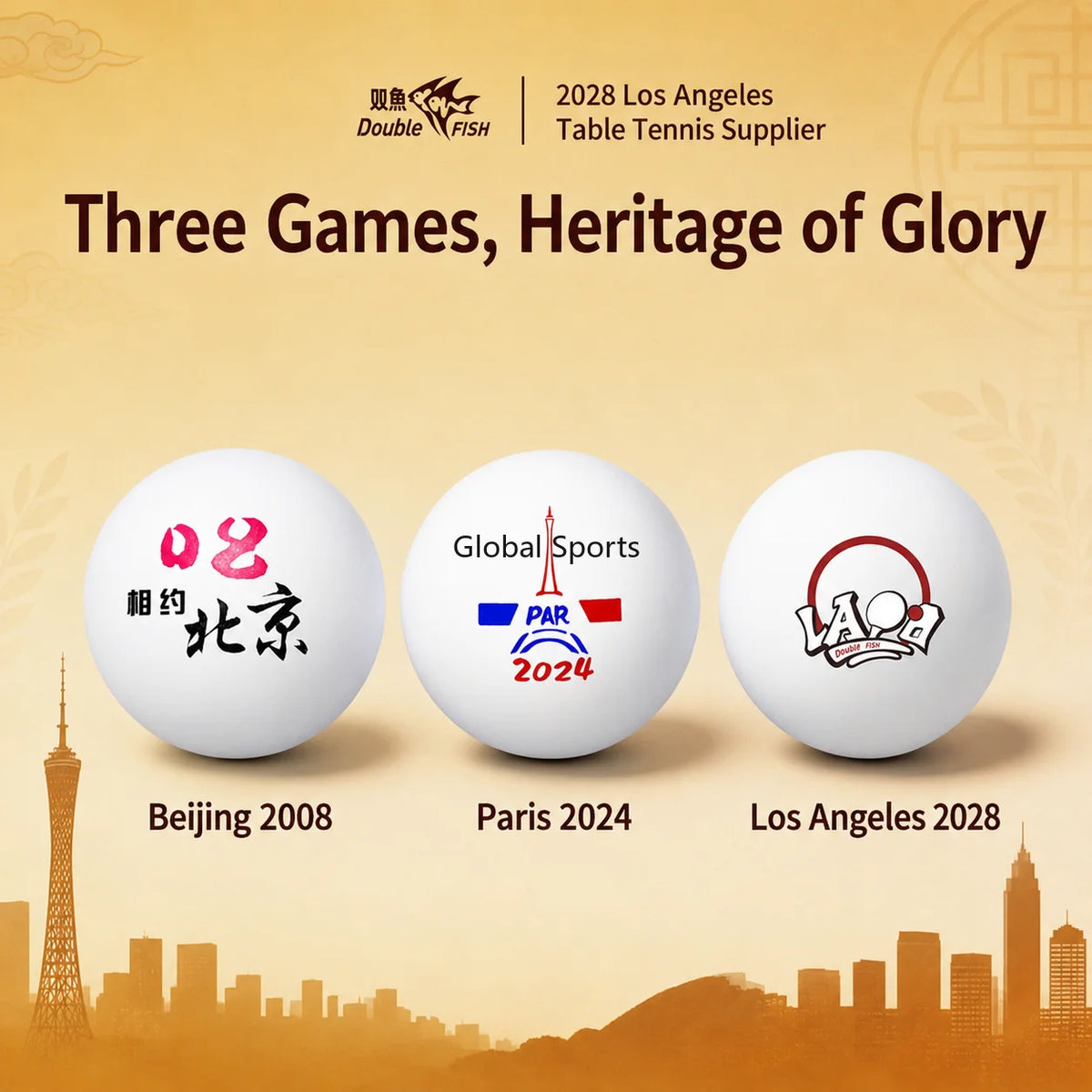 Double Fish V40+ 2028 Los Angeles Commemorative Table Tennis Balls 3-Star Ping Pong Ball Gift Box