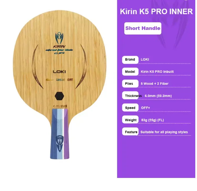 LOKI Kirin K5 PRO INNER / External Table Tennis Blade 7-Ply 5 Wood 2 Carbon Ping Pong Paddle 2 Carbon Fiber Table Tennis Racket
