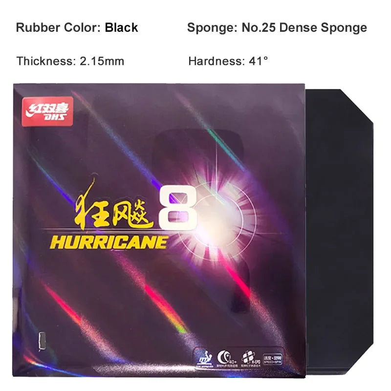 DHS Hurricane 8 Table Tennis Rubber Tacky Pimples-In Dense Sponge Ping Pong Rubber for Speed and Loop