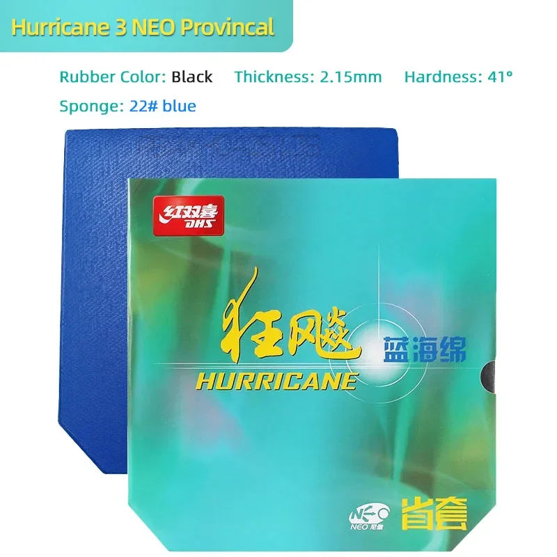 DHS Hurricane 3 NEO Provincial Table Tennis Rubber Tacky Pips-In Ping Pong Rubber Blue or Orange Sponge