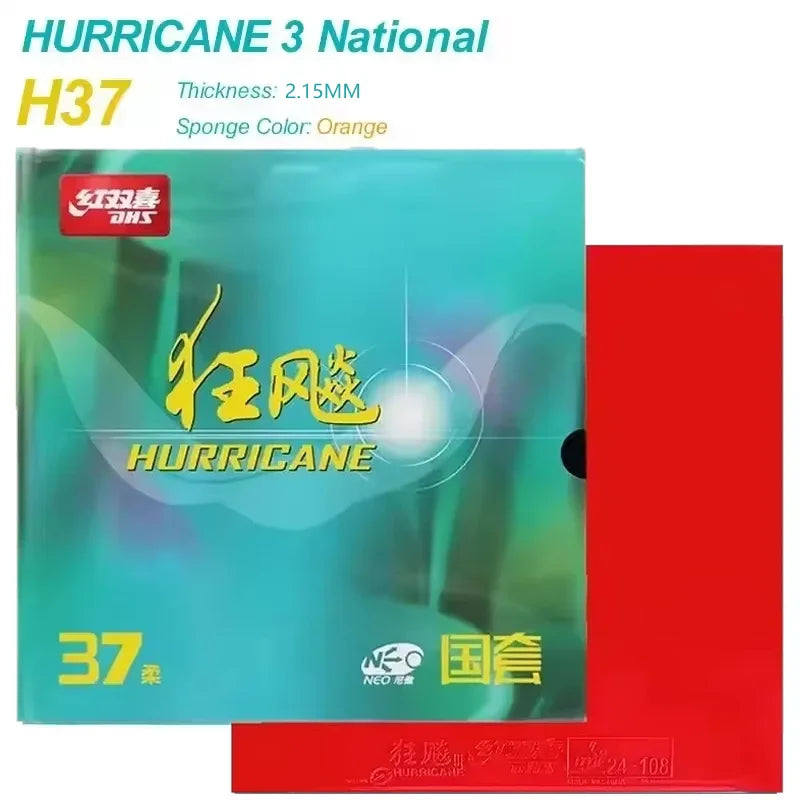 DHS Hurricane 3 NEO National Table Tennis Rubber Tacky Ping Pong Rubber Soft and Blue Sponge Options