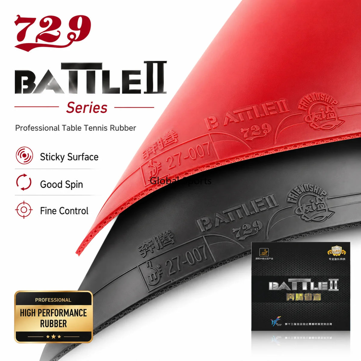 729 Friendship Battle 2 Provincial Table Tennis Rubber Tacky Pips-In Ping Pong Rubber for Spin and Control