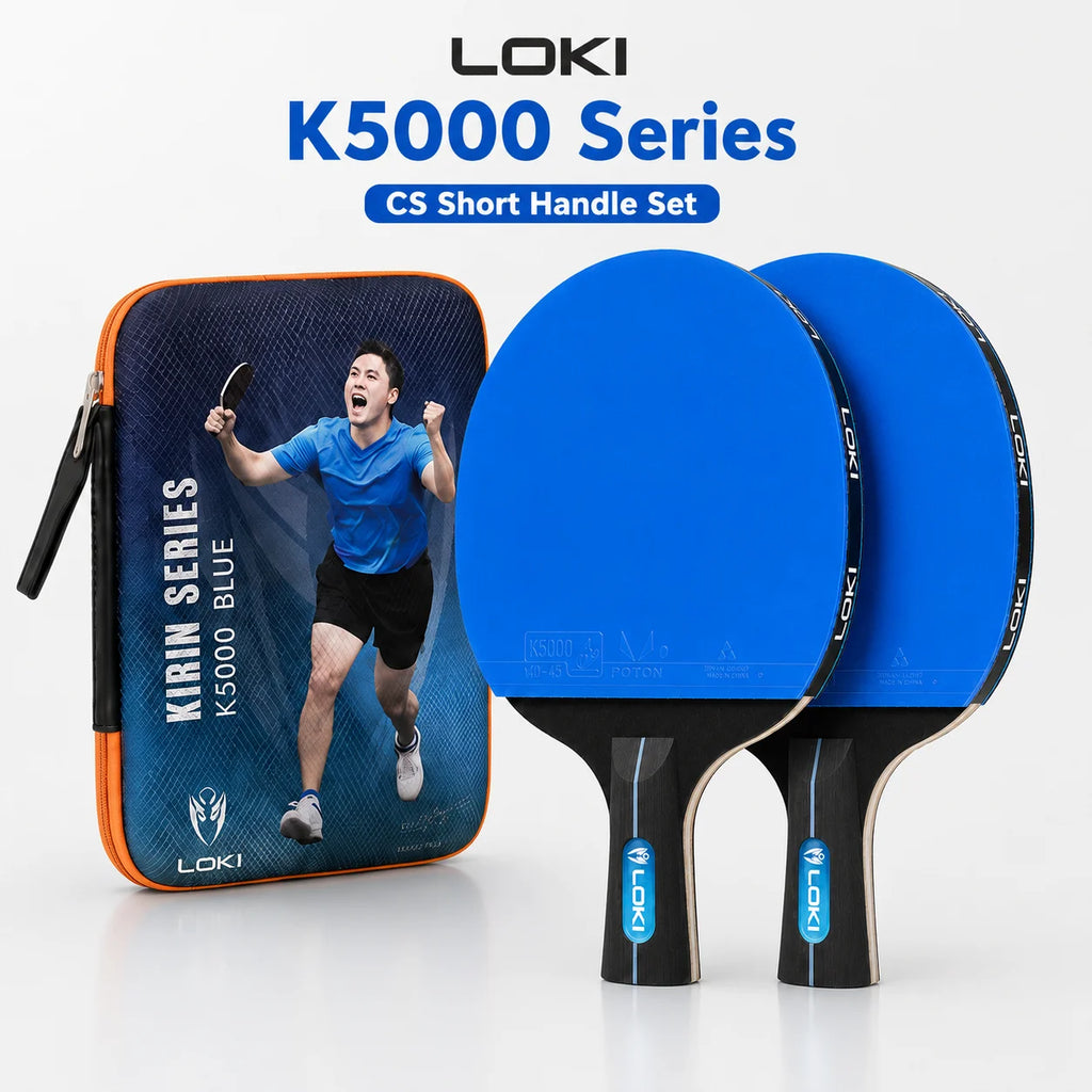LOKI K5000 Tischtennisschläger-Set – 2 Tischtennisschläger mit blauem Gummi und Tragetasche für das Heimtraining