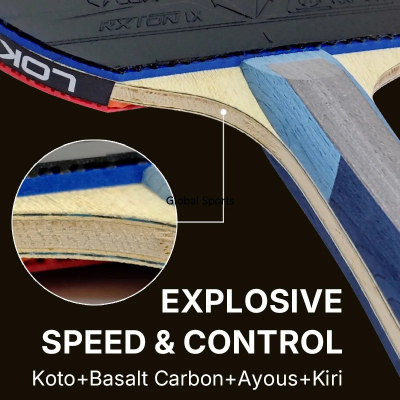 LOKI All Star Table Tennis Racket Basalt Carbon Blade with RXTON 9 and Telson 100 Rubbers Ping Pong Paddle